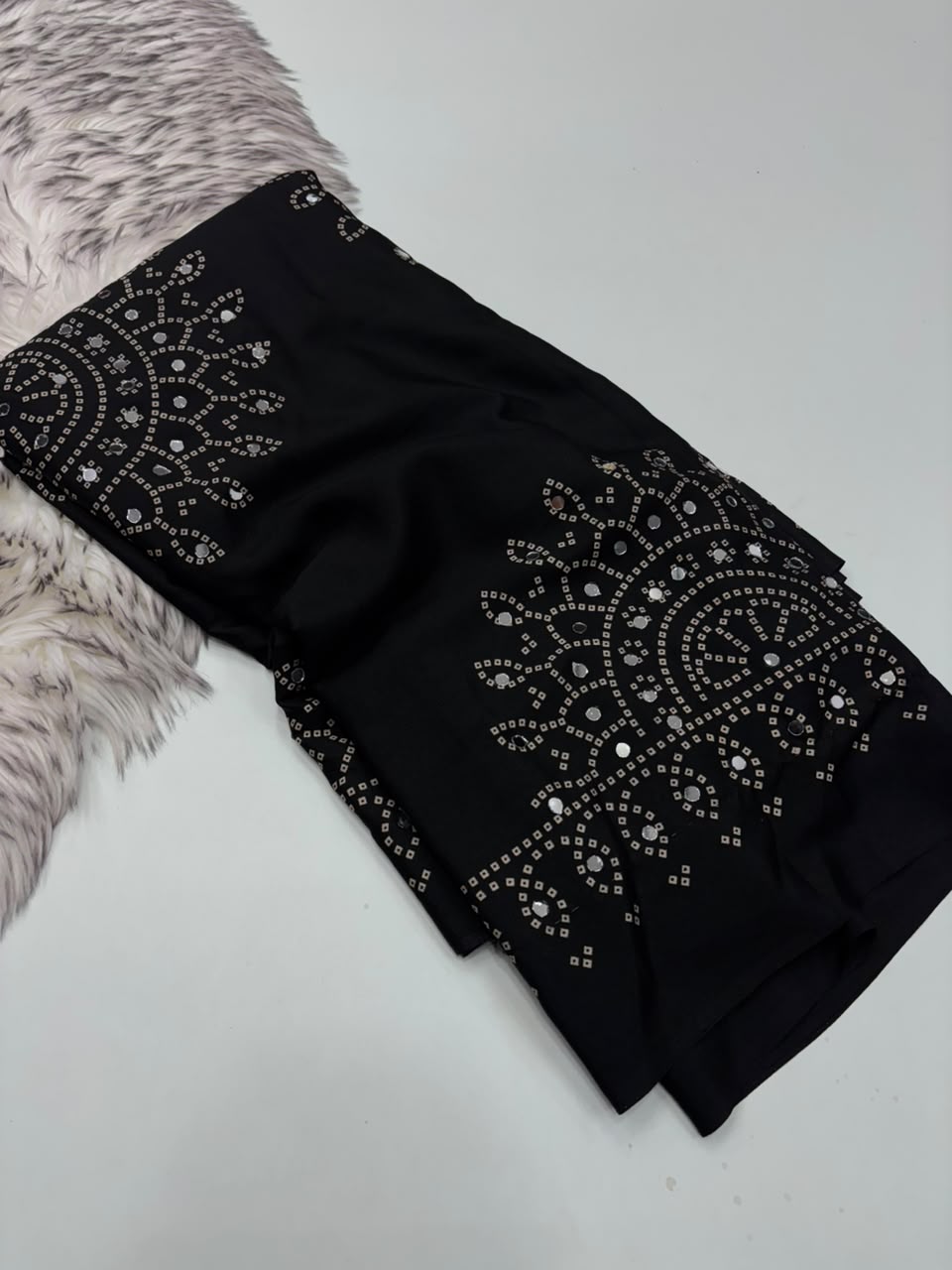 Blossom Party Wear Satin Silk Ajrak Printed Rich Pallu n Mirror Work Designer Saree With Blouse Piece