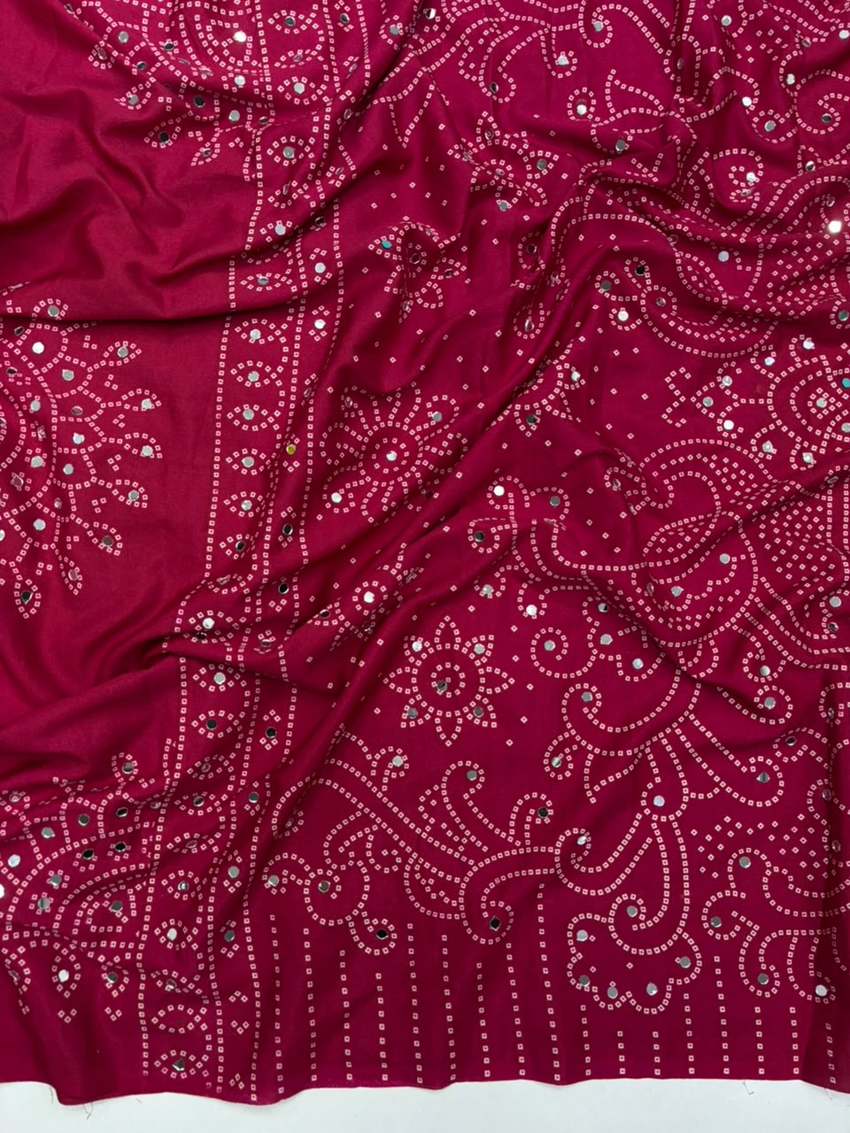 Blossom Party Wear Satin Silk Ajrak Printed Rich Pallu n Mirror Work Designer Saree With Blouse Piece
