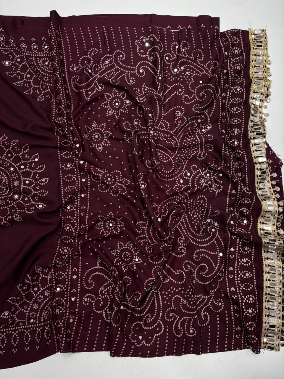 Blossom Party Wear Satin Silk Ajrak Printed Rich Pallu n Mirror Work Designer Saree With Blouse Piece