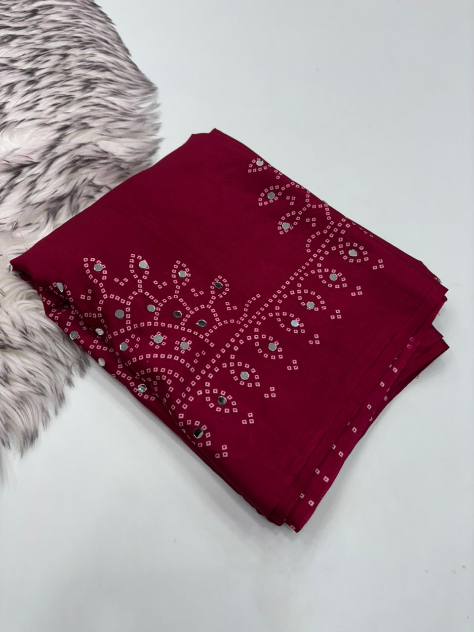 Blossom Party Wear Satin Silk Ajrak Printed Rich Pallu n Mirror Work Designer Saree With Blouse Piece