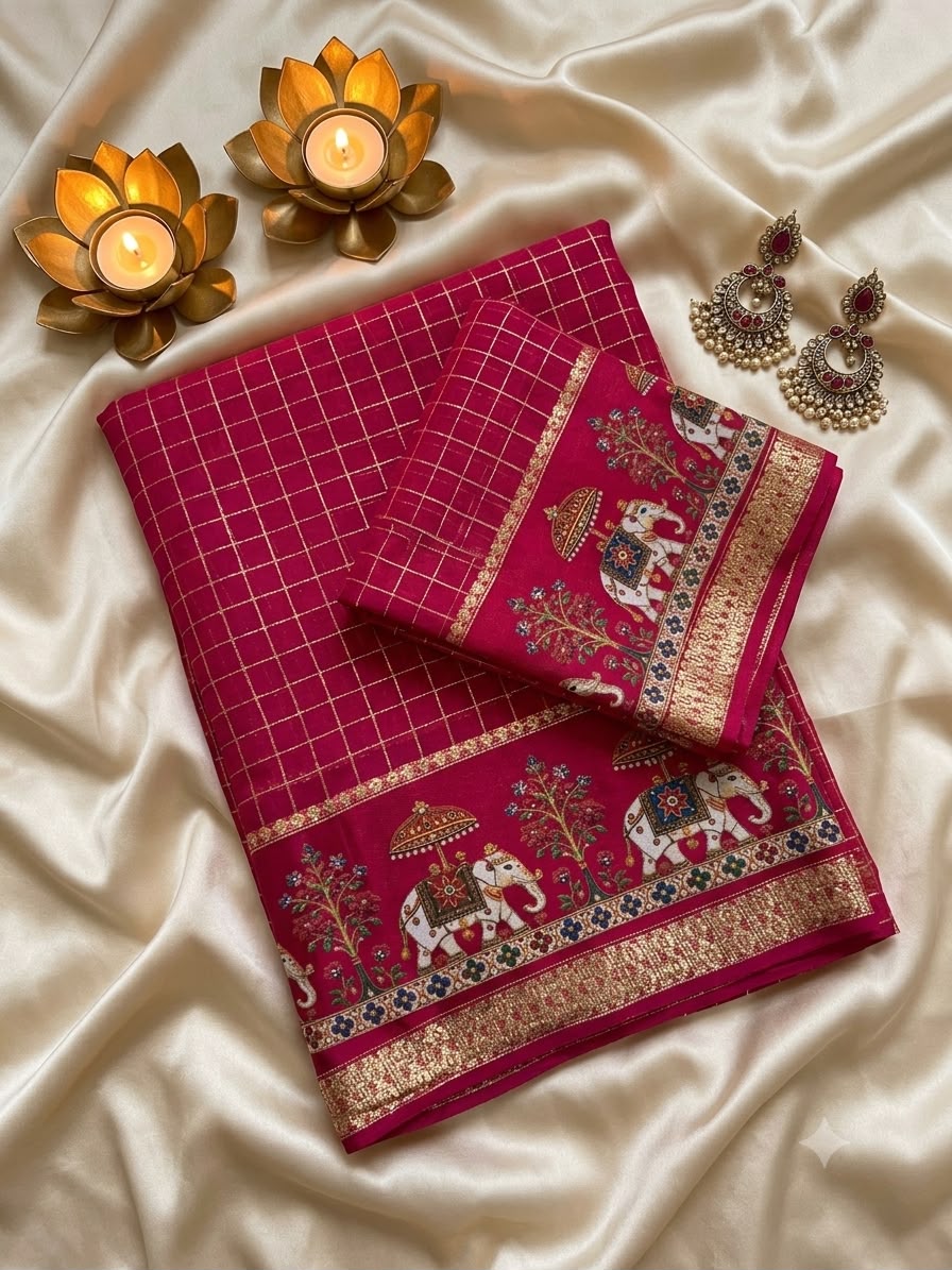 Desiring Function Wear Viscose Georgette Print Design n Zari Work Fancy Saree With Blouse Piece
