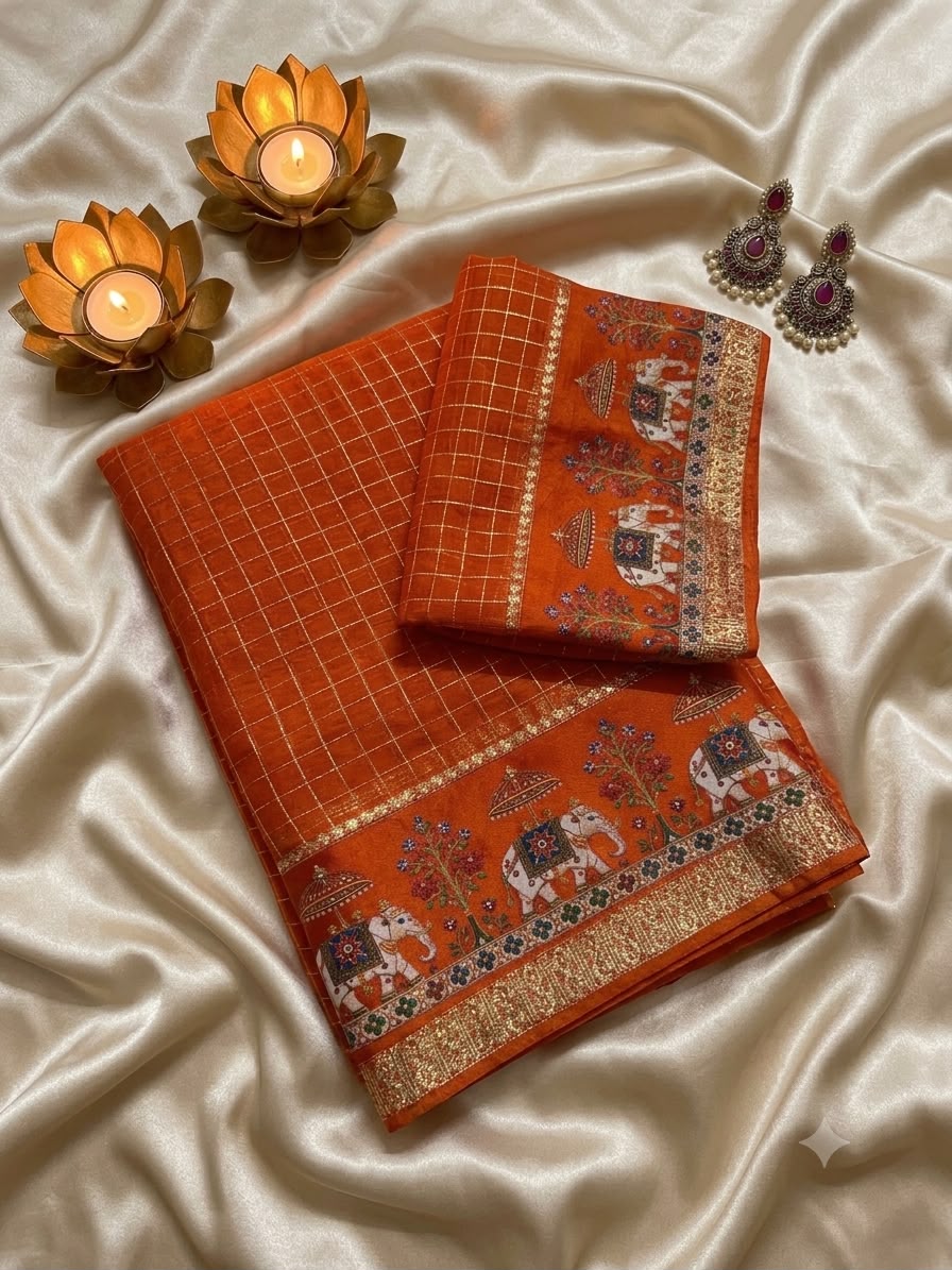 Desiring Function Wear Viscose Georgette Print Design n Zari Work Fancy Saree With Blouse Piece