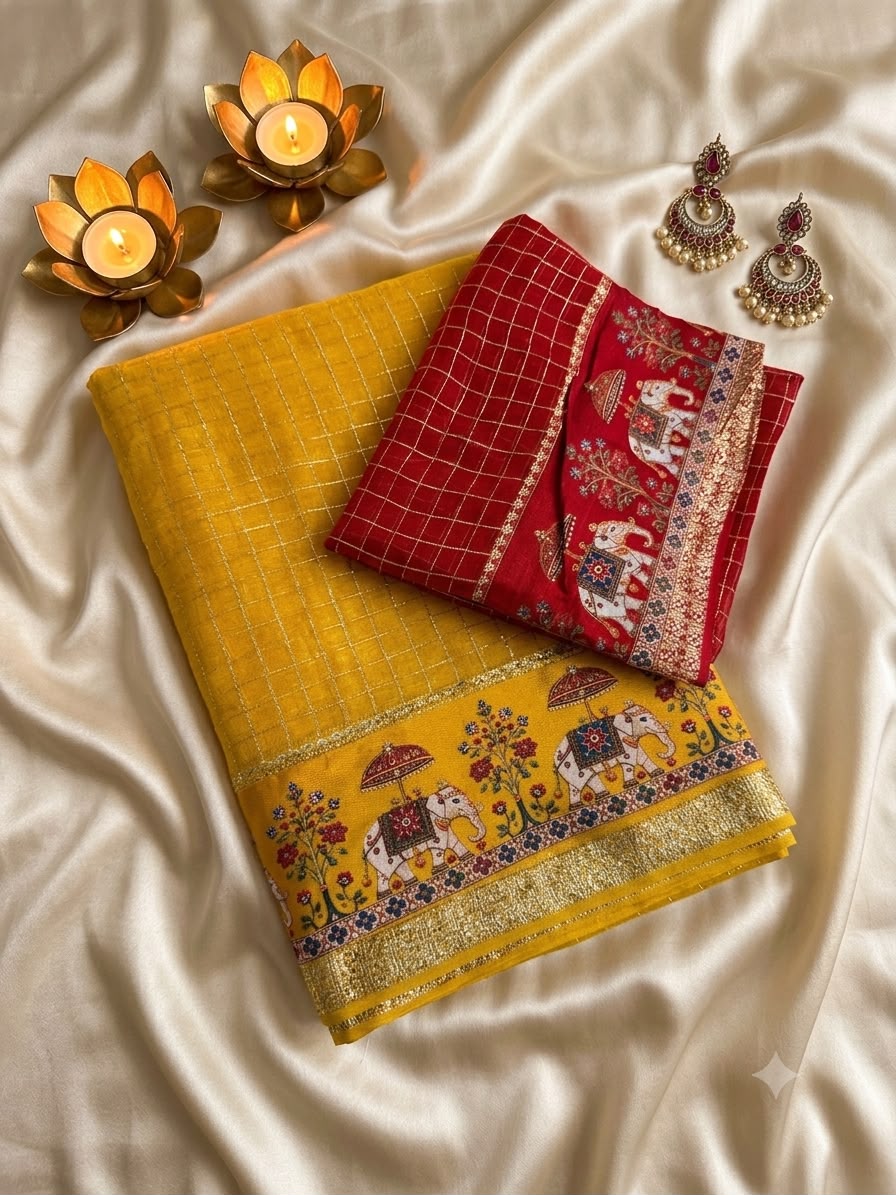 Desiring Function Wear Viscose Georgette Print Design n Zari Work Fancy Saree With Blouse Piece