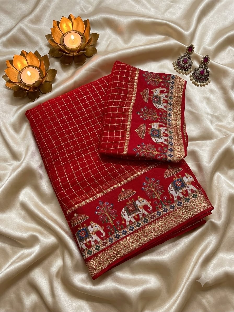 Desiring Function Wear Viscose Georgette Print Design n Zari Work Fancy Saree With Blouse Piece
