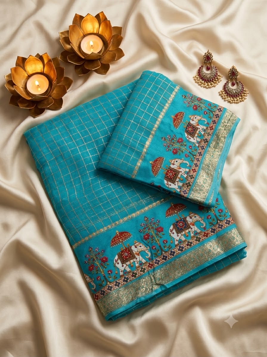 Desiring Function Wear Viscose Georgette Print Design n Zari Work Fancy Saree With Blouse Piece