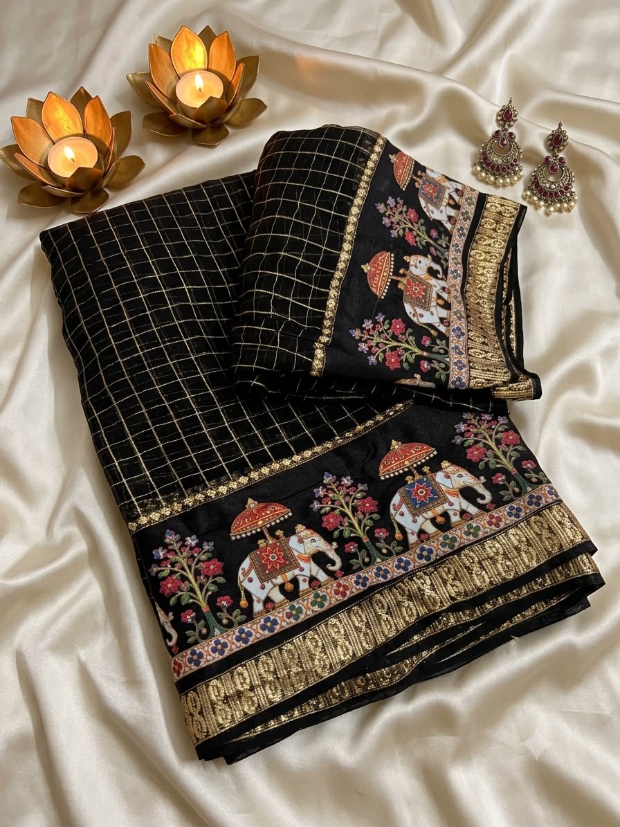 Desiring Function Wear Viscose Georgette Print Design n Zari Work Fancy Saree With Blouse Piece