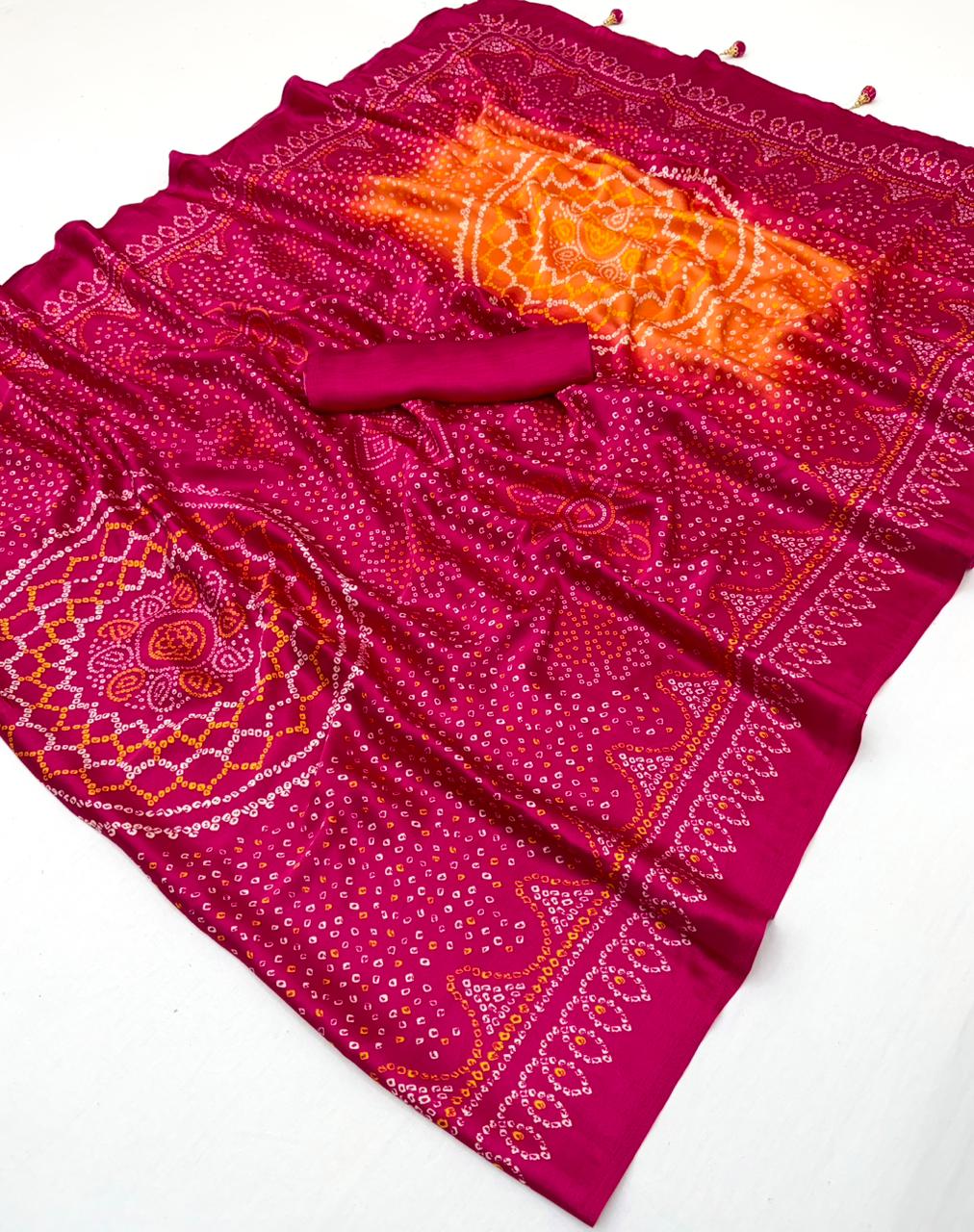Heritage Festive Wear Silk Bandhani Print Designer Saree With Blouse Piece