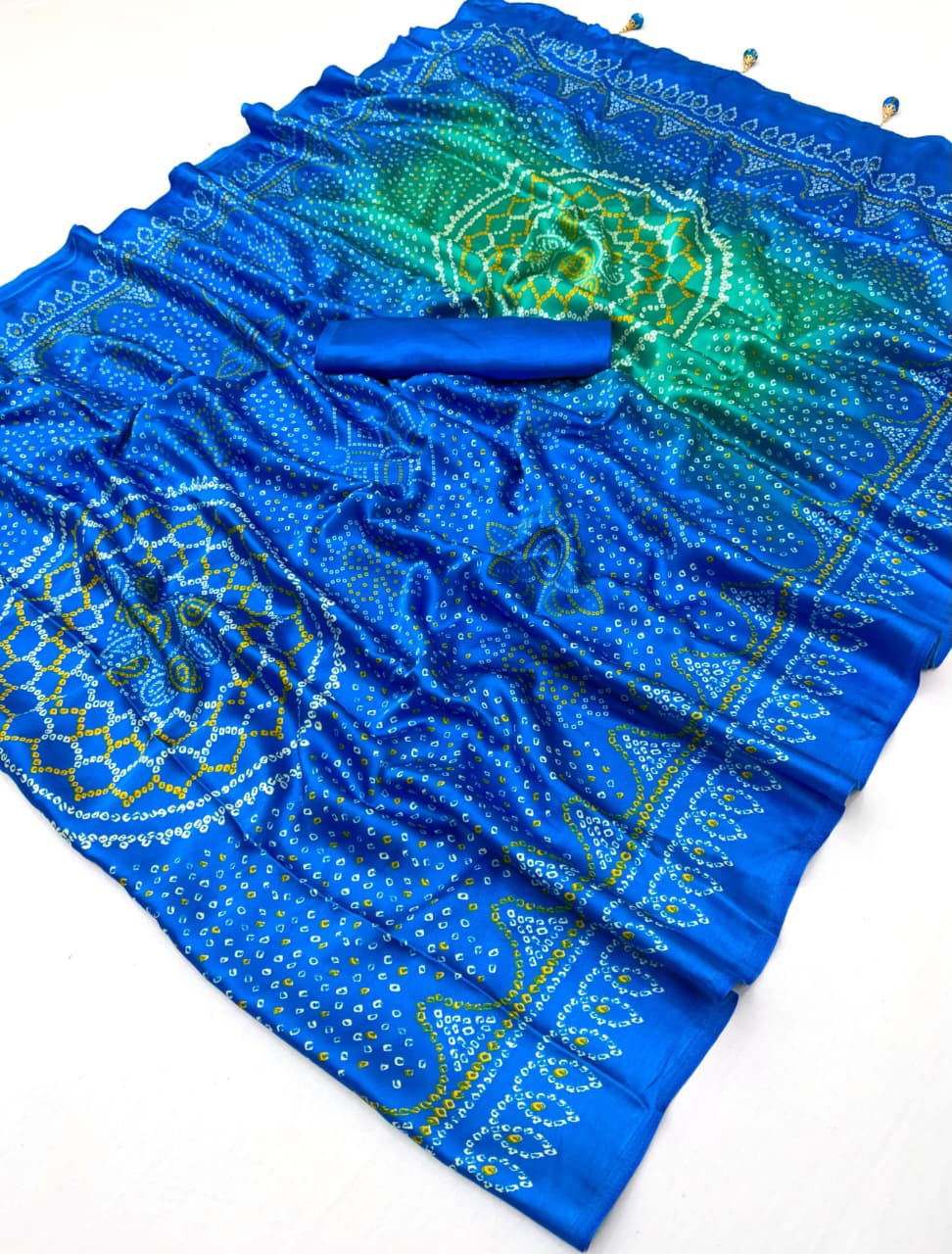 Heritage Festive Wear Silk Bandhani Print Designer Saree With Blouse Piece