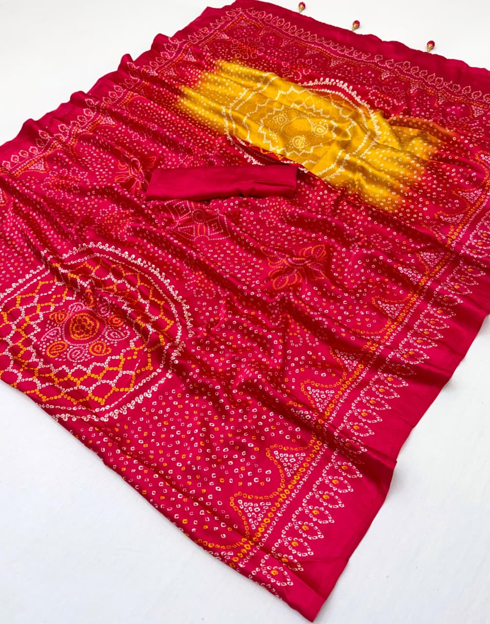 Heritage Festive Wear Silk Bandhani Print Designer Saree With Blouse Piece