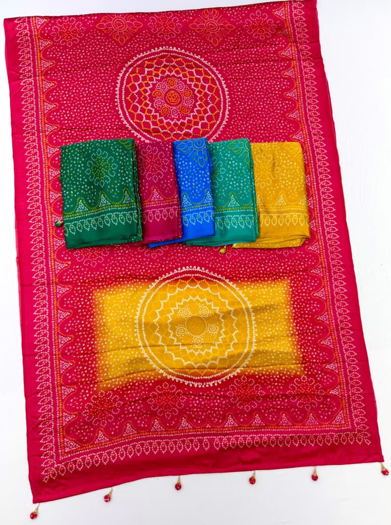 Heritage Festive Wear Silk Bandhani Print Designer Saree With Blouse Piece
