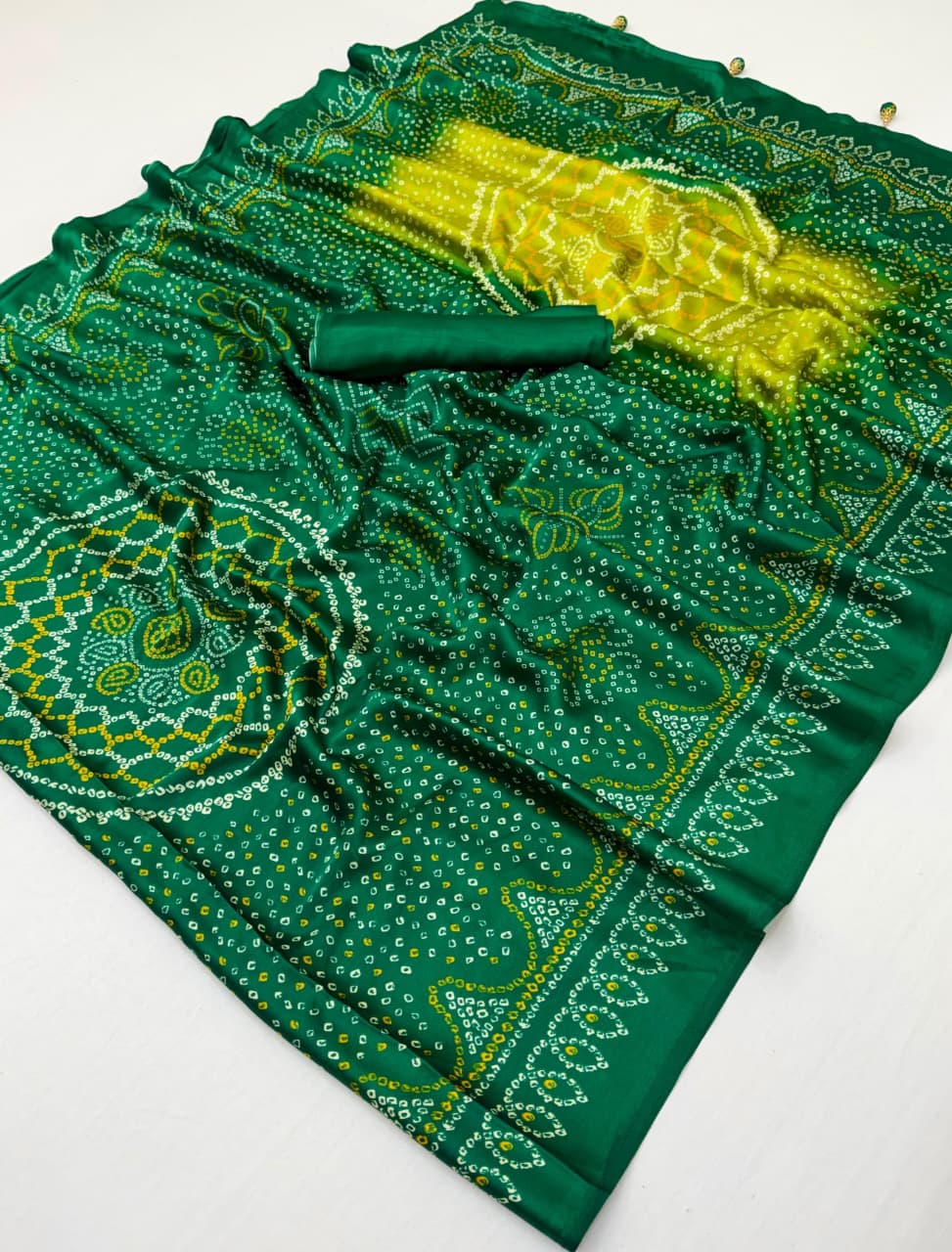 Heritage Festive Wear Silk Bandhani Print Designer Saree With Blouse Piece