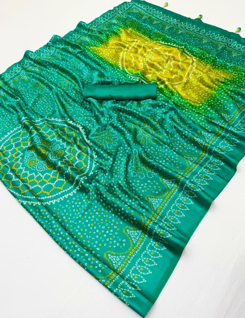 Heritage Festive Wear Silk Bandhani Print Designer Saree With Blouse Piece