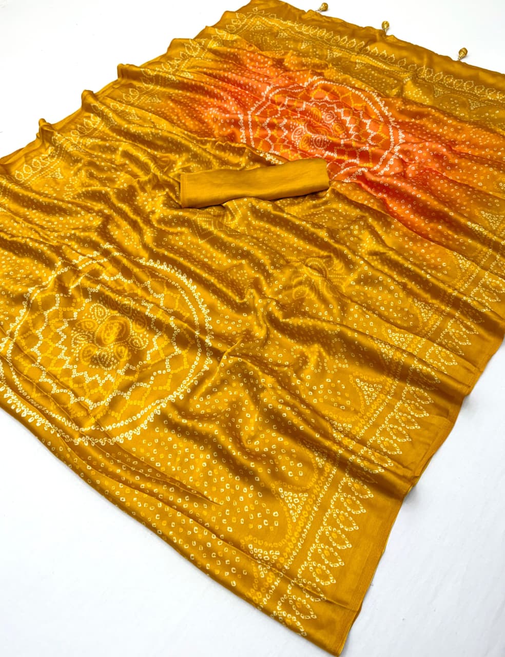 Heritage Festive Wear Silk Bandhani Print Designer Saree With Blouse Piece