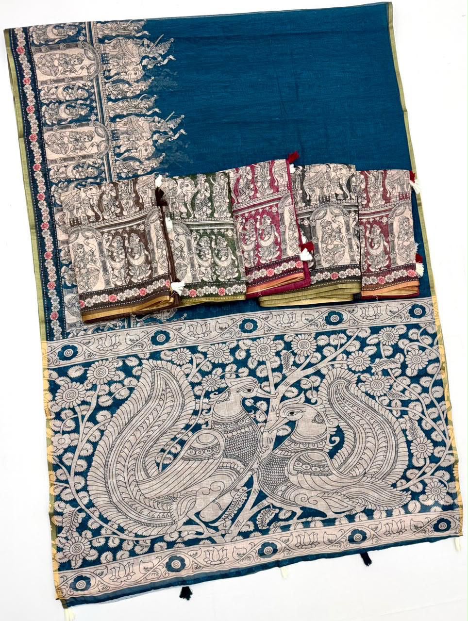 Dazzling Wedding Wear Soft Cotton Kalamkari Print n Zari Border Fancy Saree With Blouse Piece