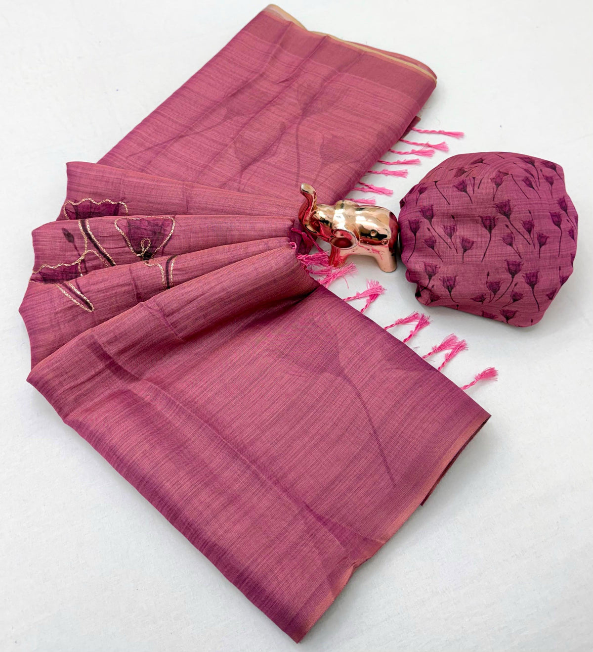 Marvellous Party Wear Tissue Silk Print n Embroidery Work Fancy Saree With Blouse Piece
