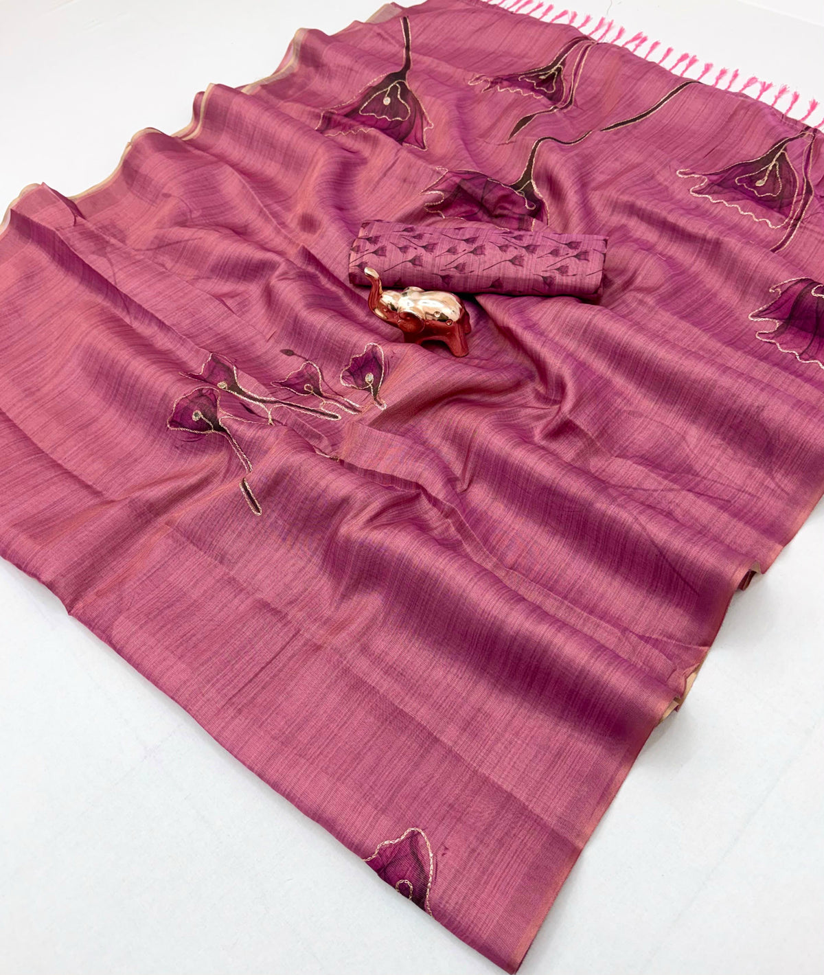 Marvellous Party Wear Tissue Silk Print n Embroidery Work Fancy Saree With Blouse Piece