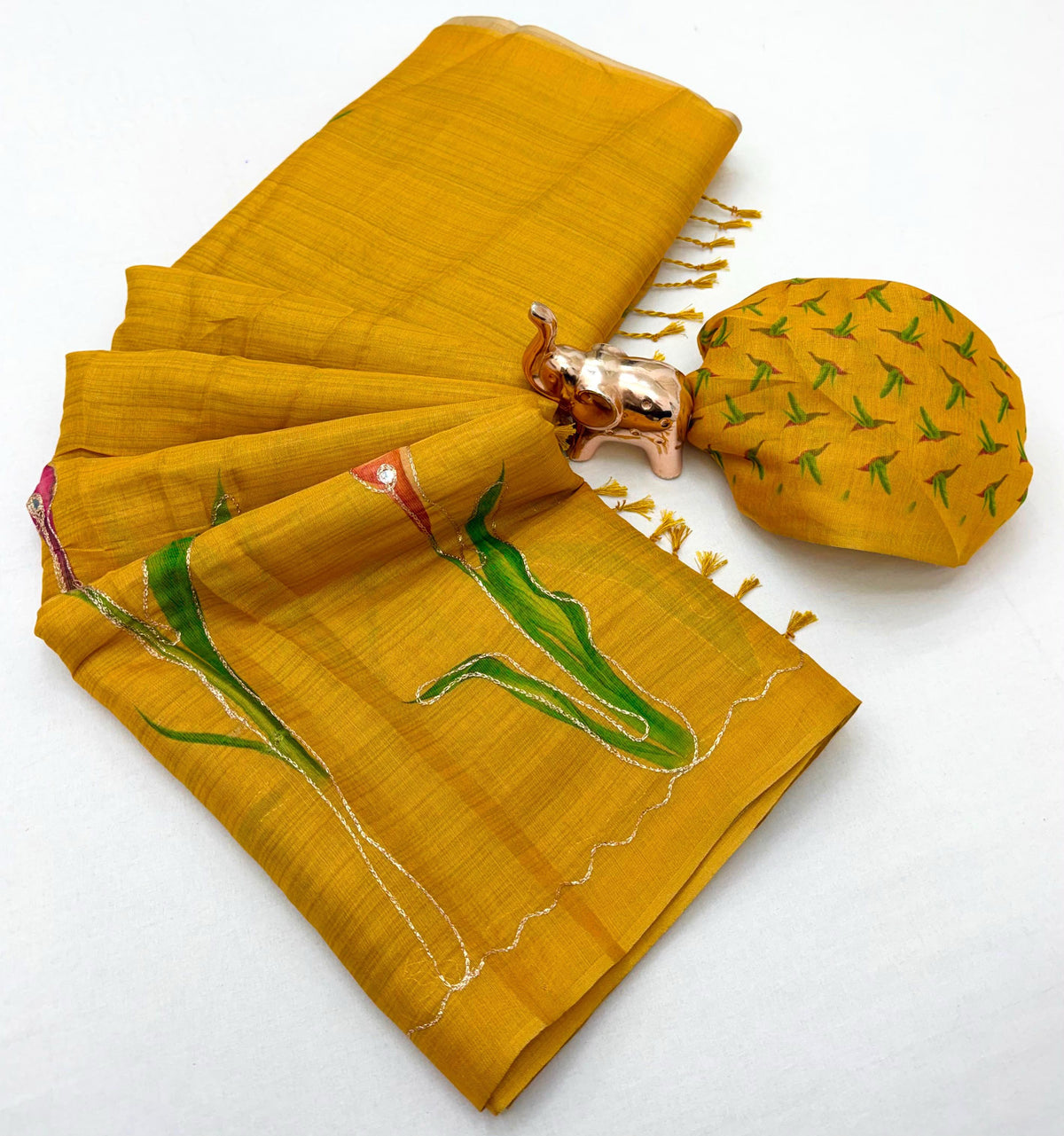 Marvellous Party Wear Tissue Silk Print n Embroidery Work Fancy Saree With Blouse Piece