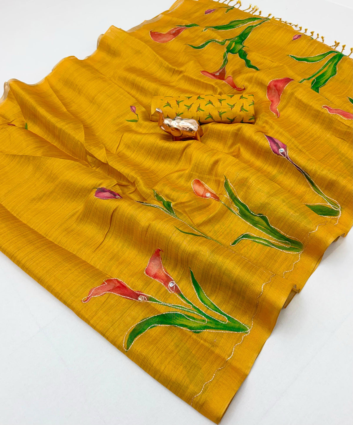Marvellous Party Wear Tissue Silk Print n Embroidery Work Fancy Saree With Blouse Piece