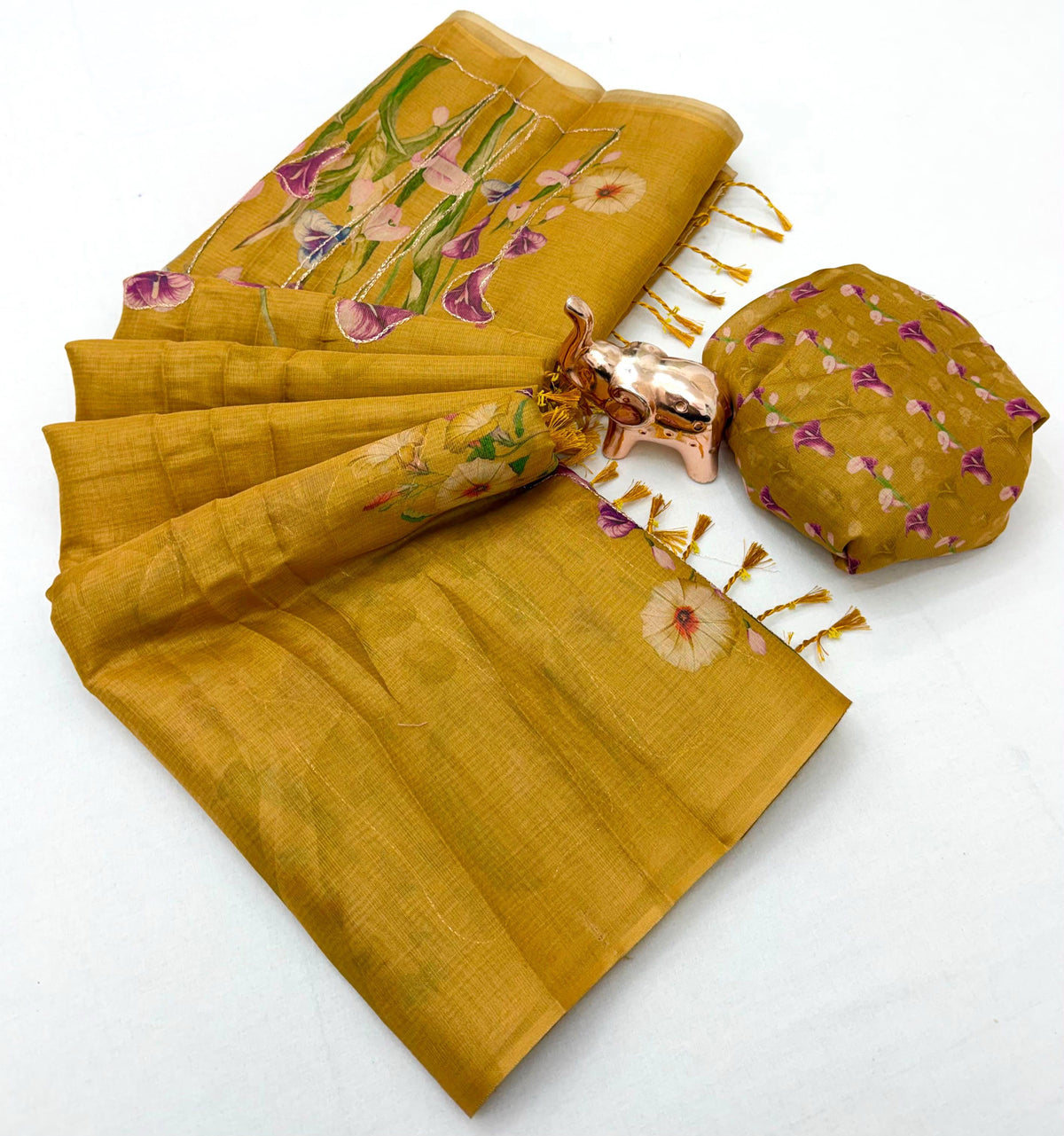 Marvellous Party Wear Tissue Silk Print n Embroidery Work Fancy Saree With Blouse Piece