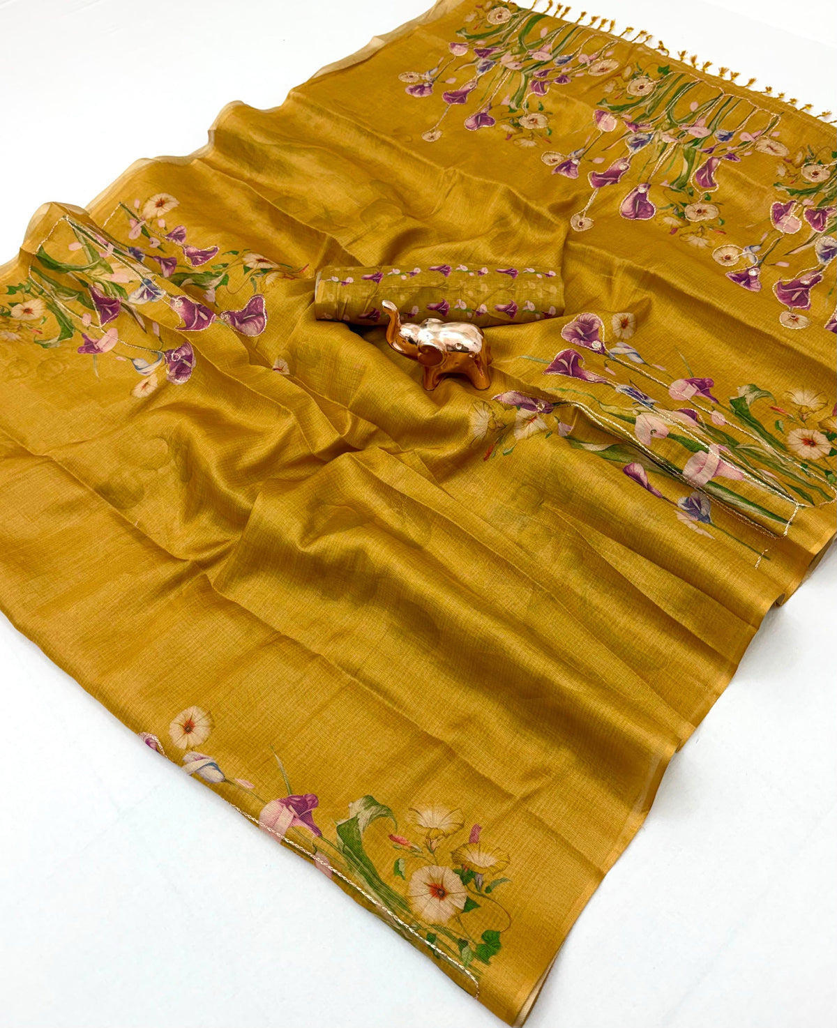 Marvellous Party Wear Tissue Silk Print n Embroidery Work Fancy Saree With Blouse Piece
