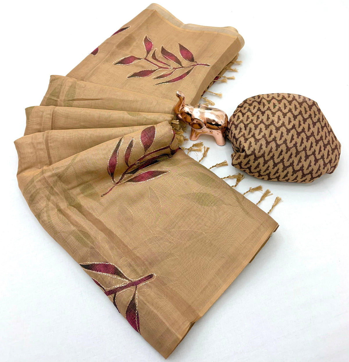Marvellous Party Wear Tissue Silk Print n Embroidery Work Fancy Saree With Blouse Piece