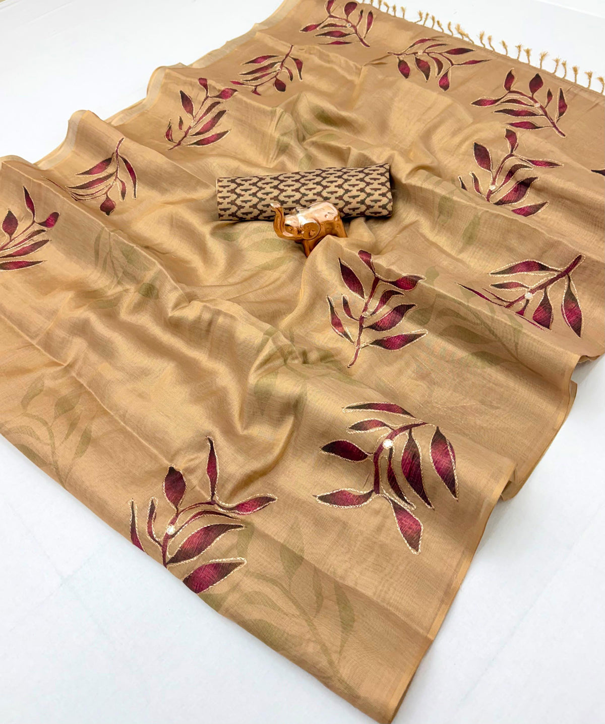 Marvellous Party Wear Tissue Silk Print n Embroidery Work Fancy Saree With Blouse Piece