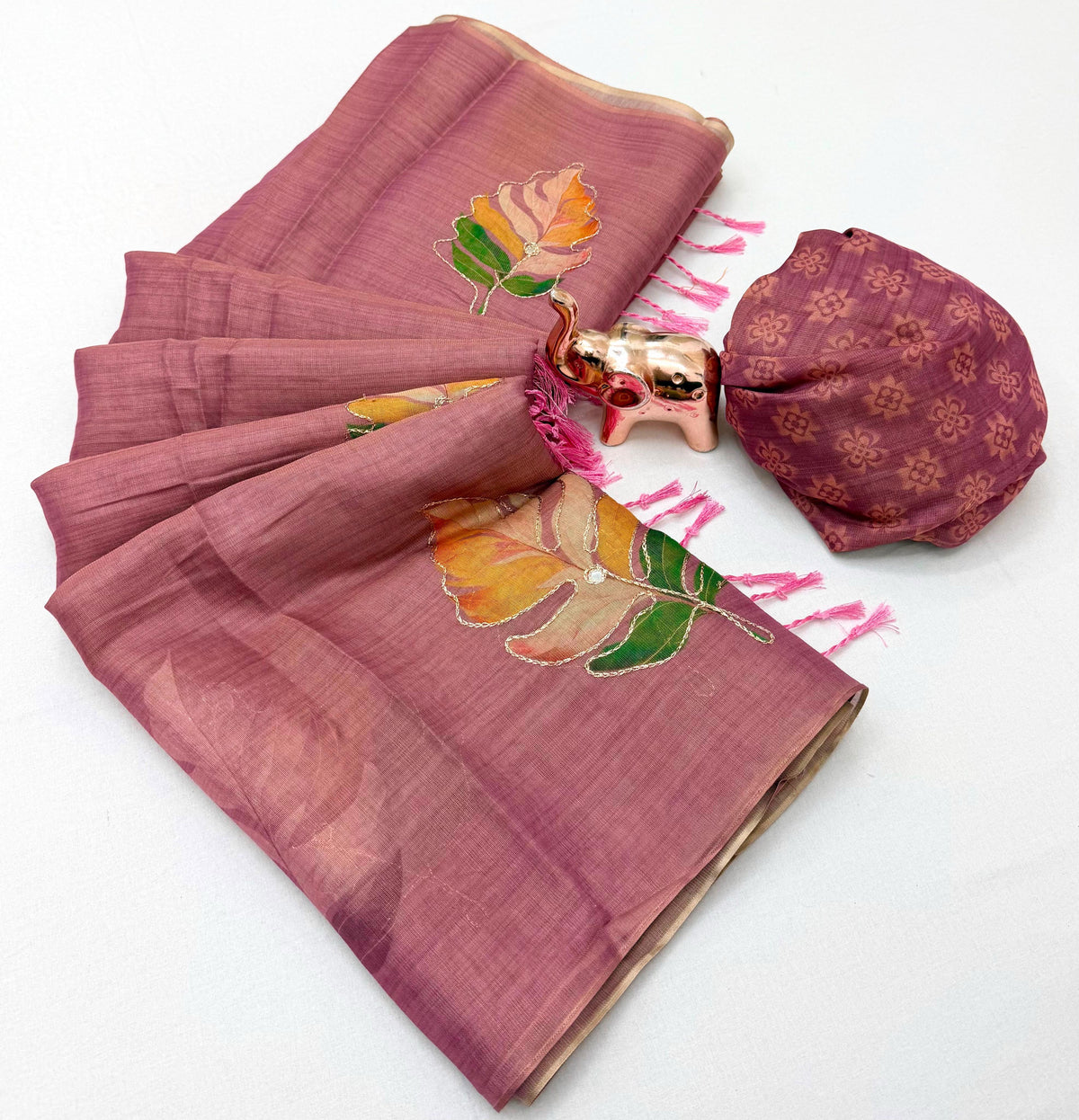 Marvellous Party Wear Tissue Silk Print n Embroidery Work Fancy Saree With Blouse Piece