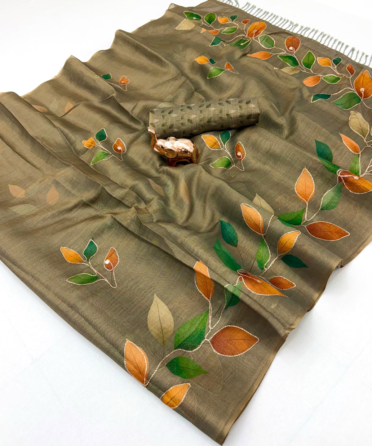 Marvellous Party Wear Tissue Silk Print n Embroidery Work Fancy Saree With Blouse Piece