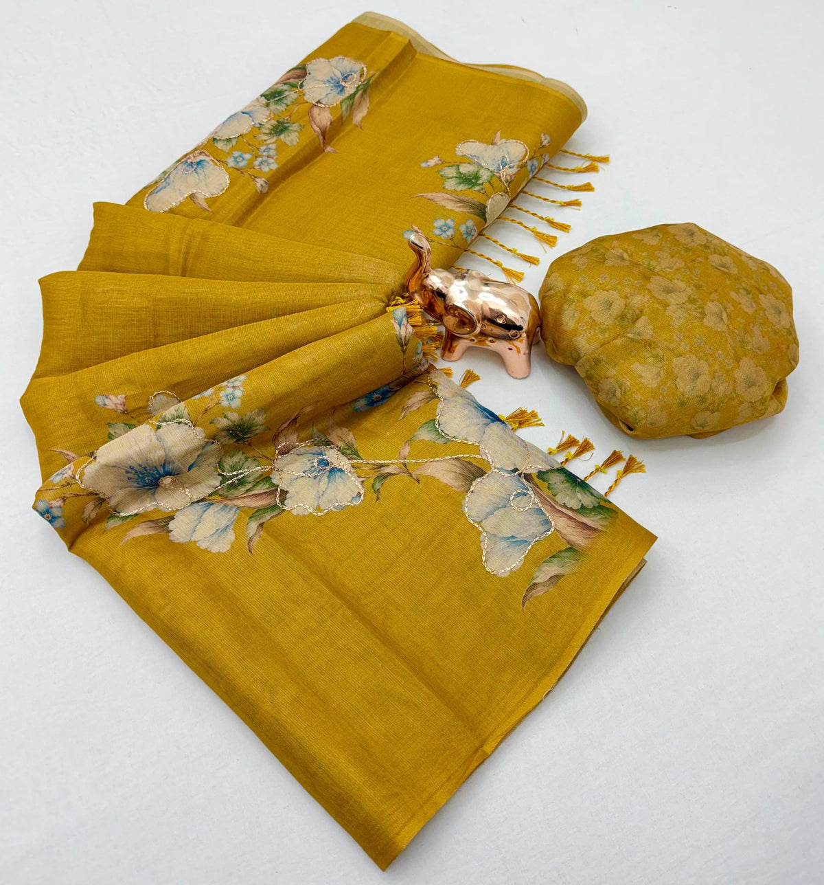Marvellous Party Wear Tissue Silk Print n Embroidery Work Fancy Saree With Blouse Piece