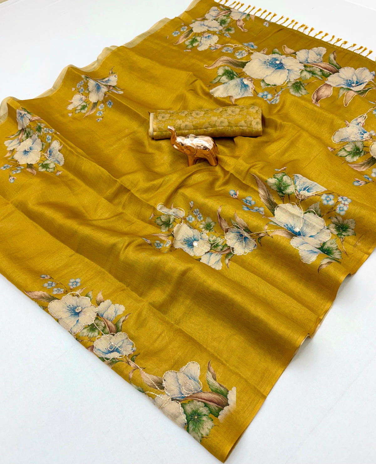 Marvellous Party Wear Tissue Silk Print n Embroidery Work Fancy Saree With Blouse Piece