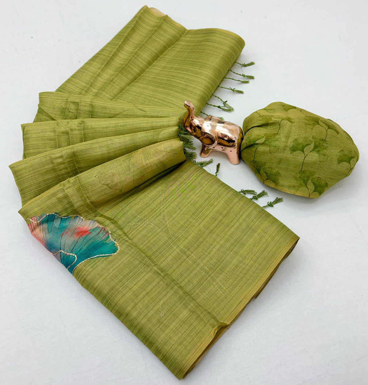 Marvellous Party Wear Tissue Silk Print n Embroidery Work Fancy Saree With Blouse Piece