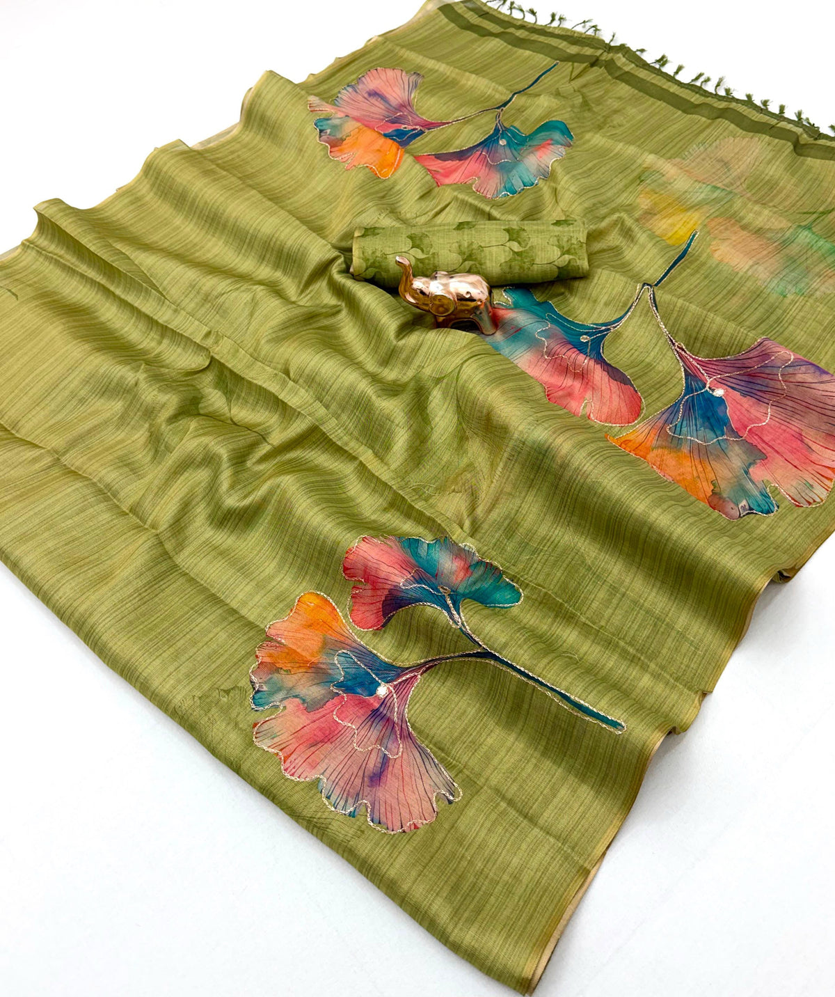 Marvellous Party Wear Tissue Silk Print n Embroidery Work Fancy Saree With Blouse Piece