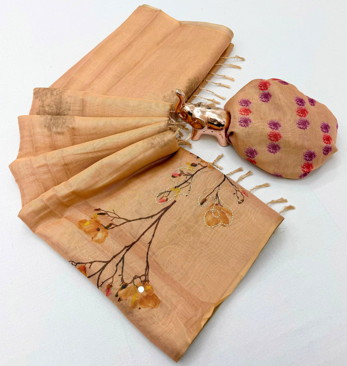 Marvellous Party Wear Tissue Silk Print n Embroidery Work Fancy Saree With Blouse Piece