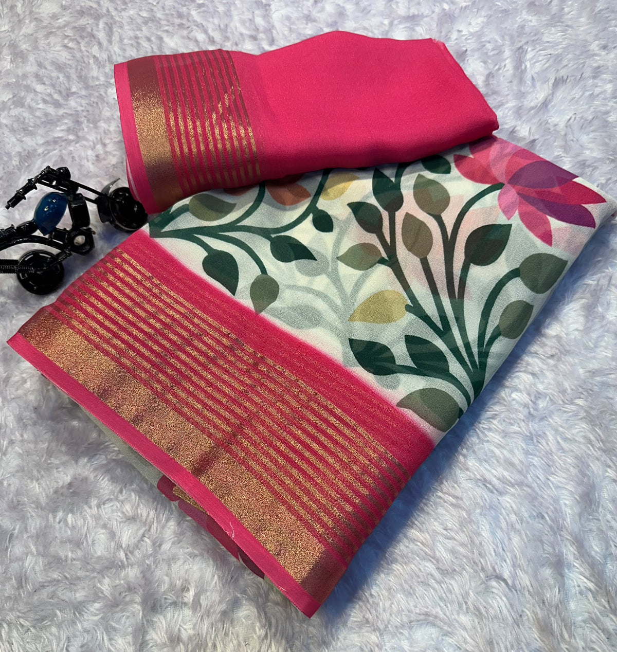 Desiring Festive Wear Georgette Print Design Zari Border Fancy Saree With Blouse Piece