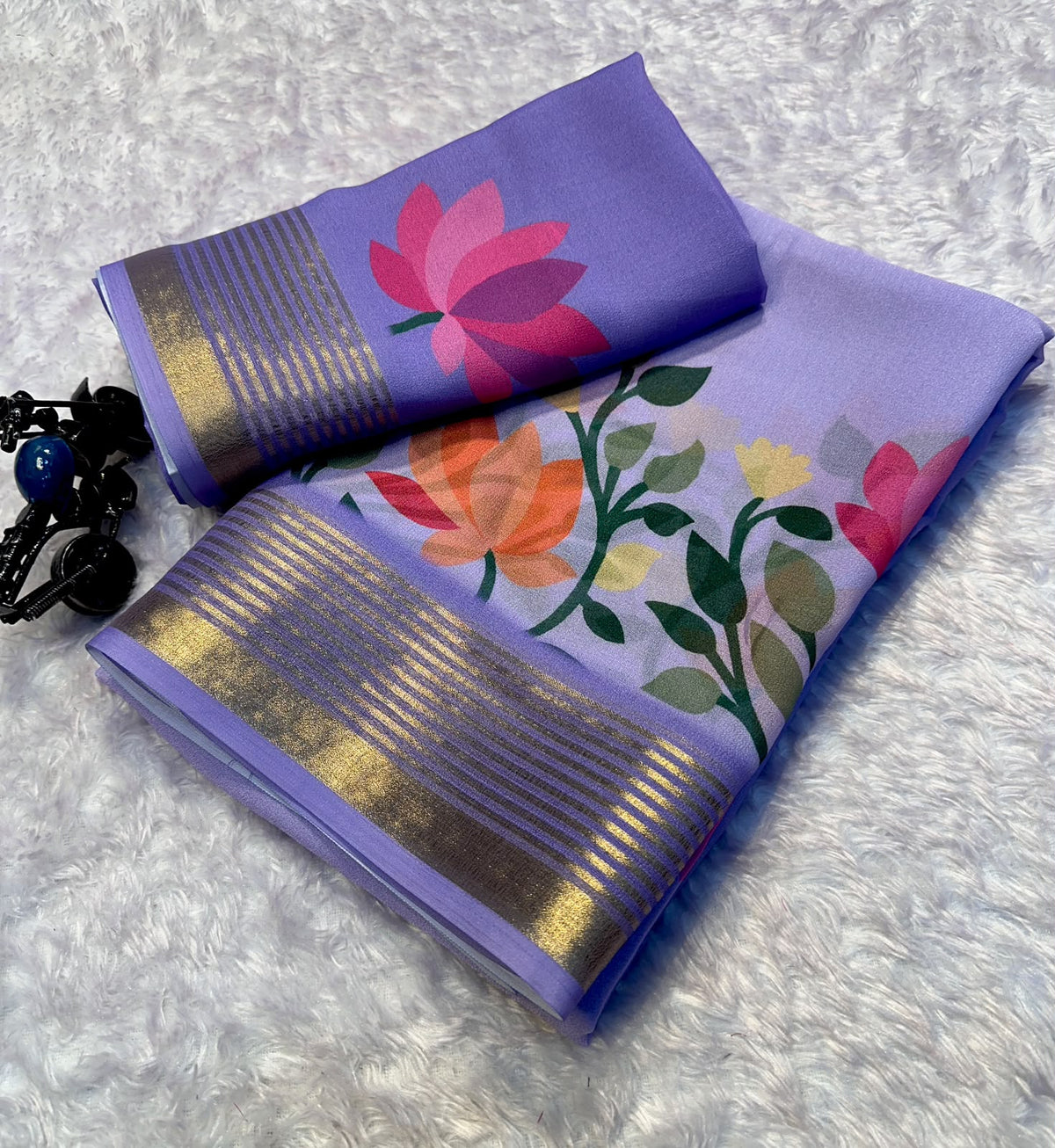 Desiring Festive Wear Georgette Print Design Zari Border Fancy Saree With Blouse Piece