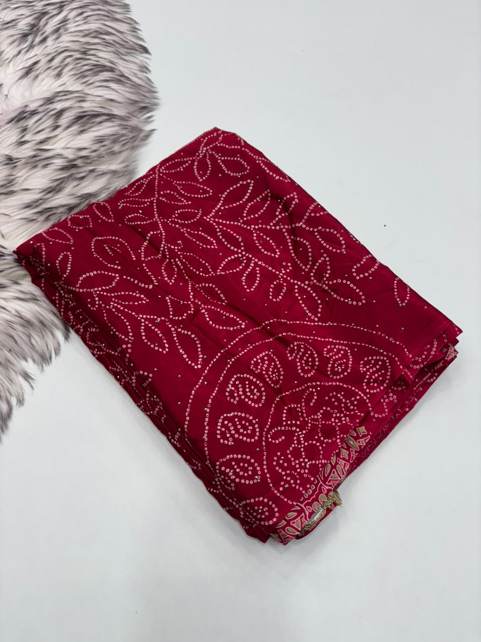 Evocative Party Wear Pure Satin Silk Ajrak Printed Rich Pallu n Siroski Work Designer Saree With Blouse Piece
