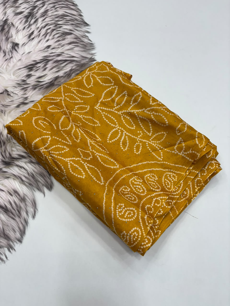 Evocative Party Wear Pure Satin Silk Ajrak Printed Rich Pallu n Siroski Work Designer Saree With Blouse Piece