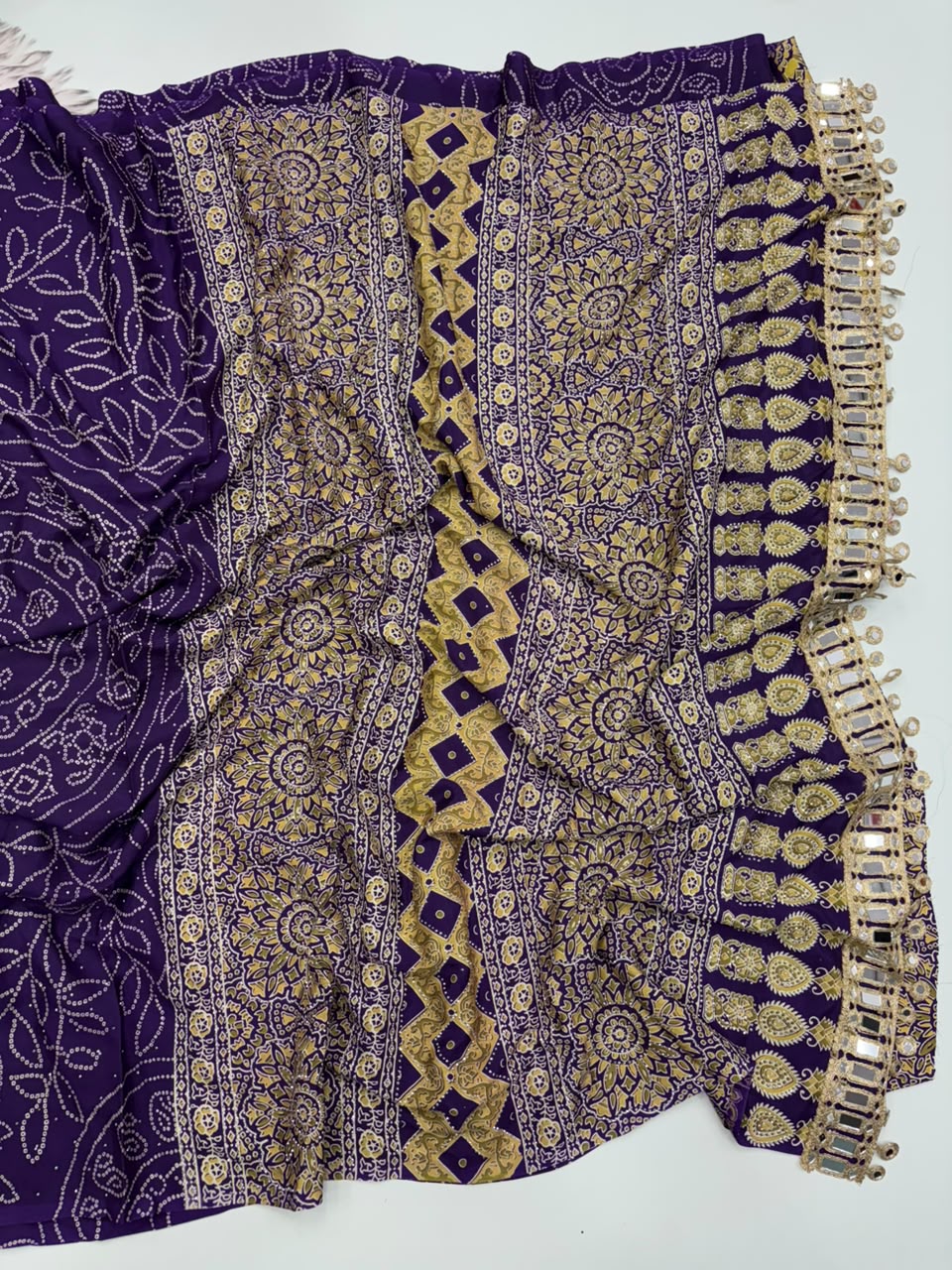 Evocative Party Wear Pure Satin Silk Ajrak Printed Rich Pallu n Siroski Work Designer Saree With Blouse Piece