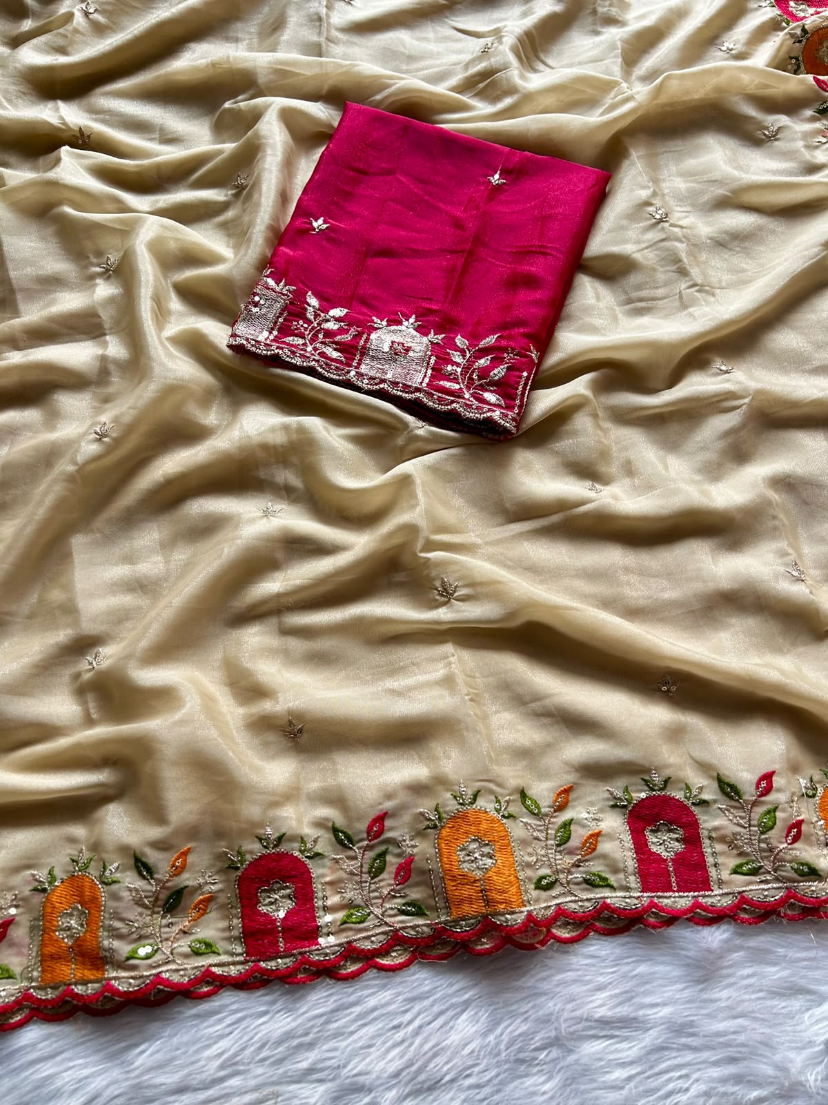 Charismatic Function Wear Georgette Embroidery n Thread Work Fancy Saree With Contrast Blouse Piece
