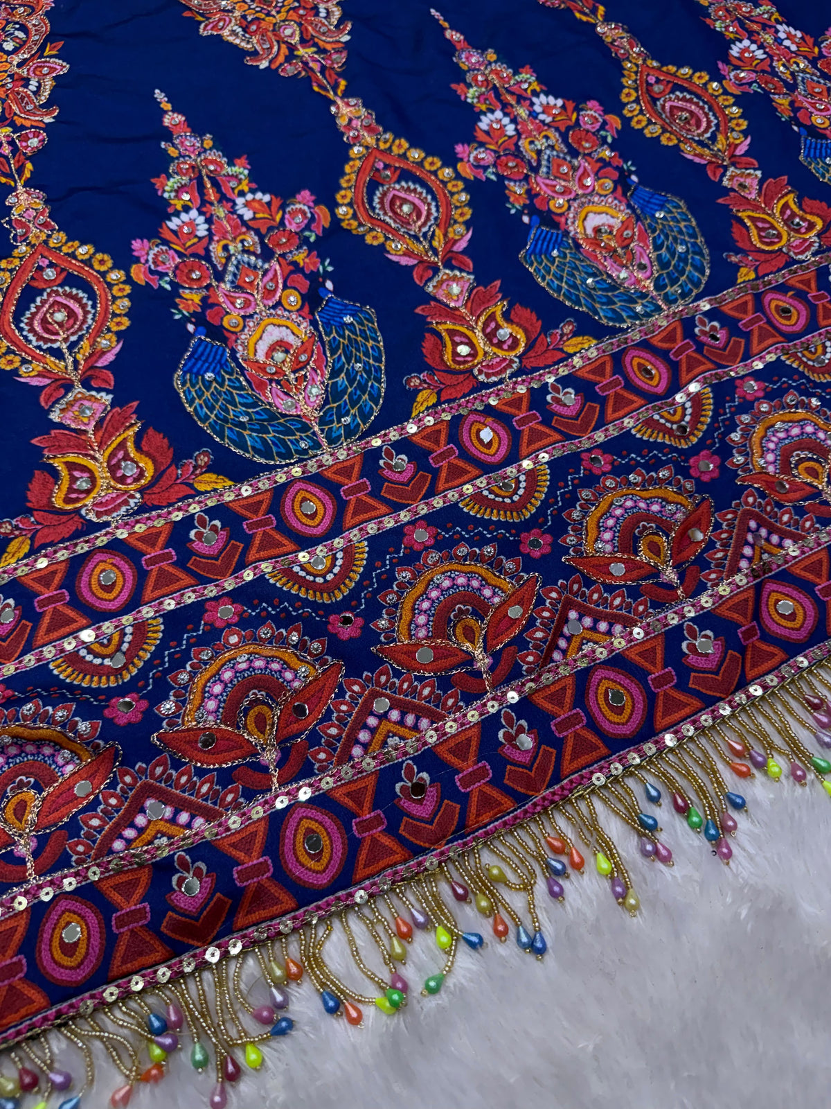 Whimsical Party Wear Chinnon Silk Mirror n Sequence Work Designer Saree With Blissful Blouse Piece