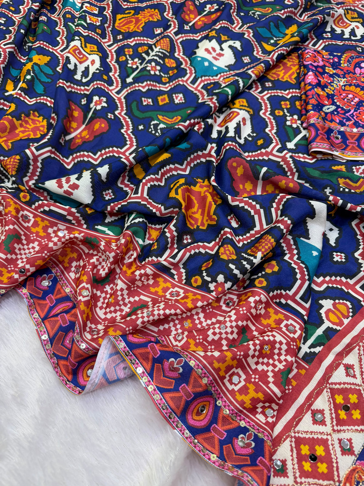 Whimsical Party Wear Chinnon Silk Mirror n Sequence Work Designer Saree With Blissful Blouse Piece