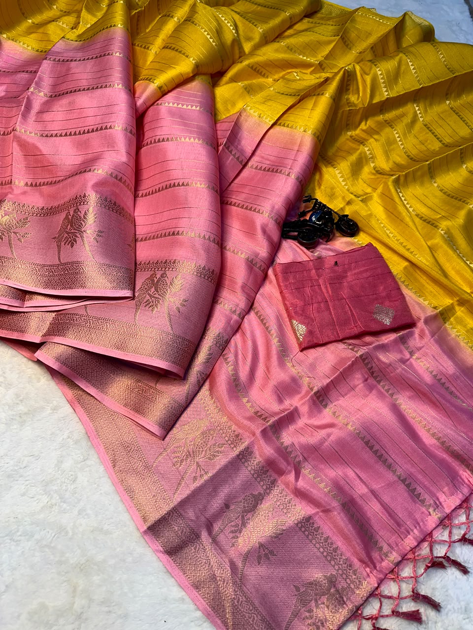 Effervescent Party Wear Dola Silk Tussels n Zari Weaving Work Fancy Saree With Blouse Piece