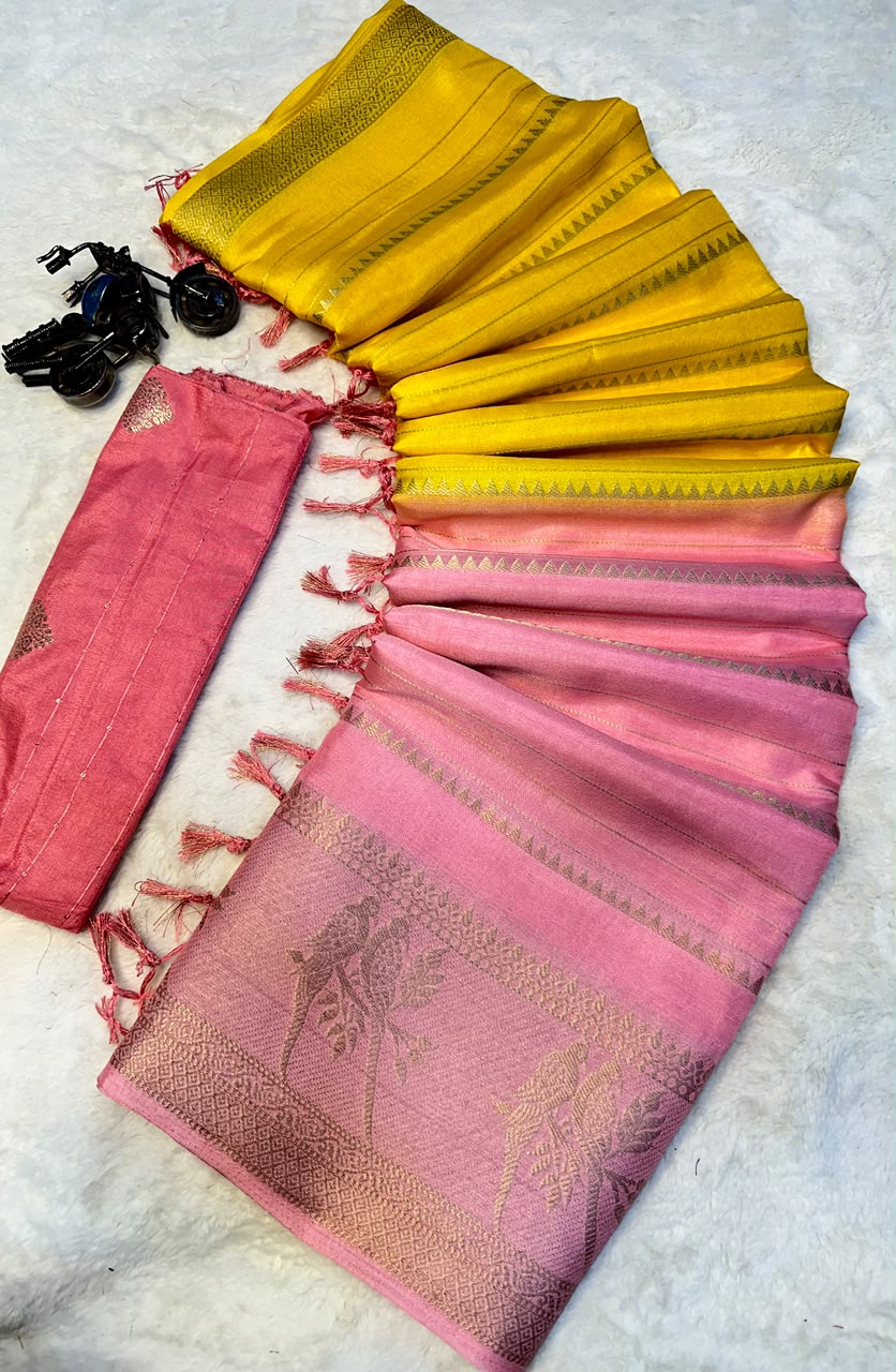 Effervescent Party Wear Dola Silk Tussels n Zari Weaving Work Fancy Saree With Blouse Piece