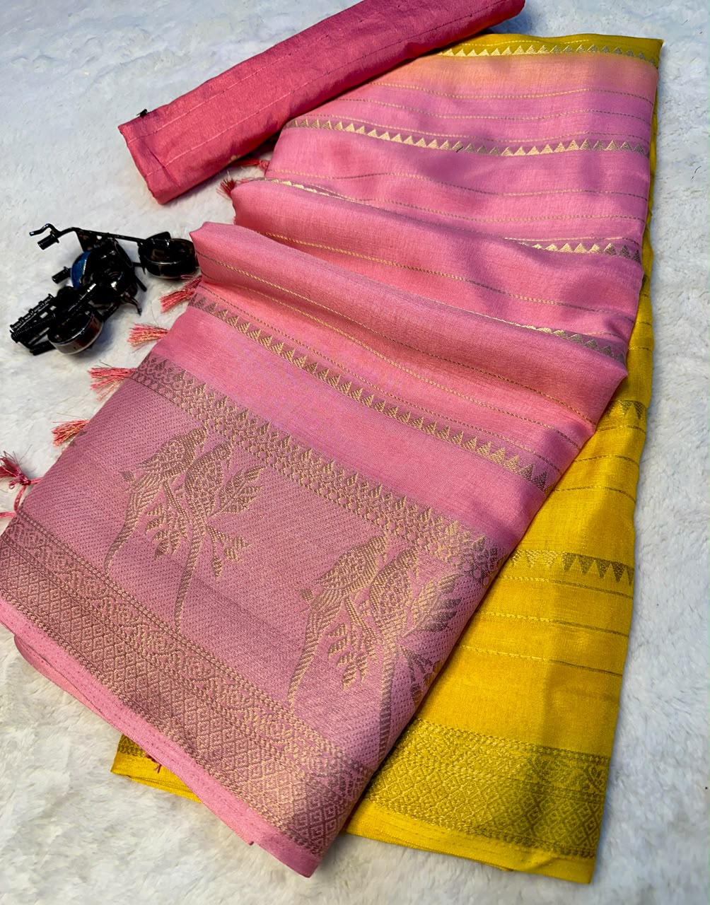 Effervescent Party Wear Dola Silk Tussels n Zari Weaving Work Fancy Saree With Blouse Piece