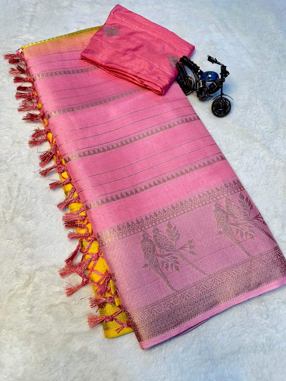 Effervescent Party Wear Dola Silk Tussels n Zari Weaving Work Fancy Saree With Blouse Piece