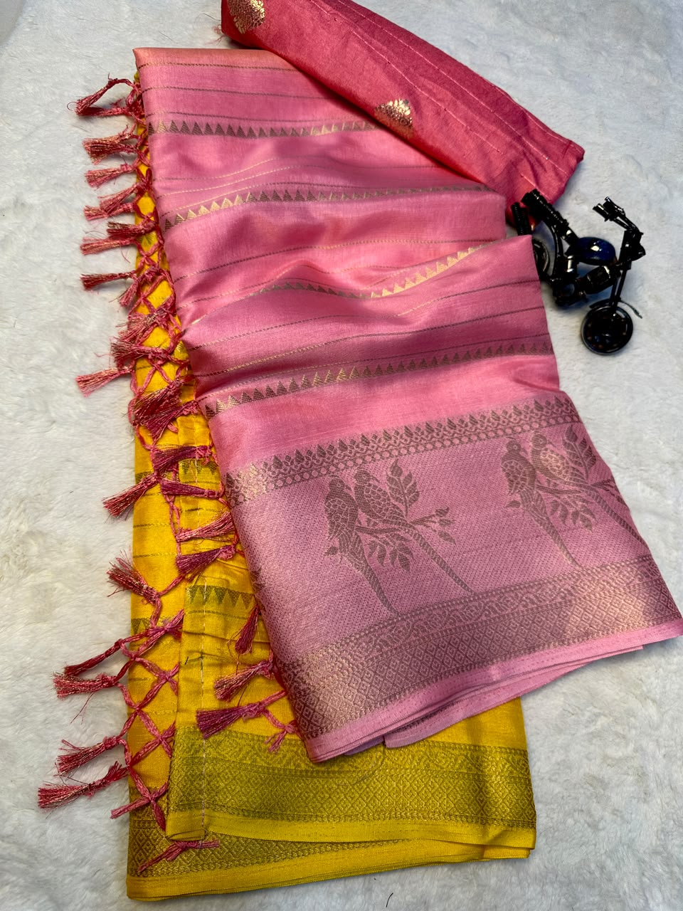 Effervescent Party Wear Dola Silk Tussels n Zari Weaving Work Fancy Saree With Blouse Piece