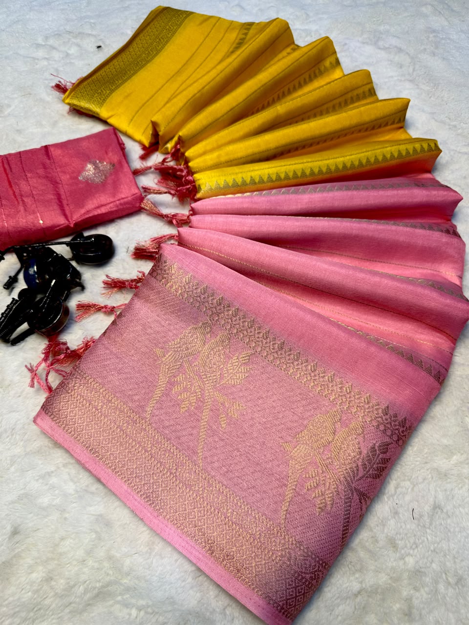 Effervescent Party Wear Dola Silk Tussels n Zari Weaving Work Fancy Saree With Blouse Piece