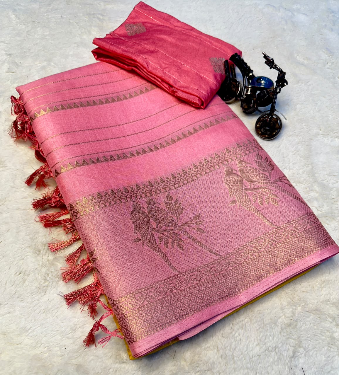 Effervescent Party Wear Dola Silk Tussels n Zari Weaving Work Fancy Saree With Blouse Piece