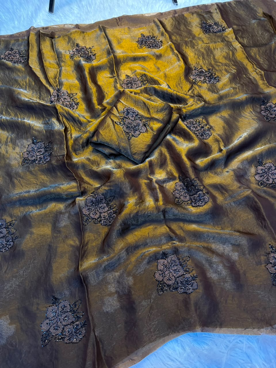 Graceful Party Wear Silk Embroidery n Thread Work Fancy Saree With Matching Blouse Piece