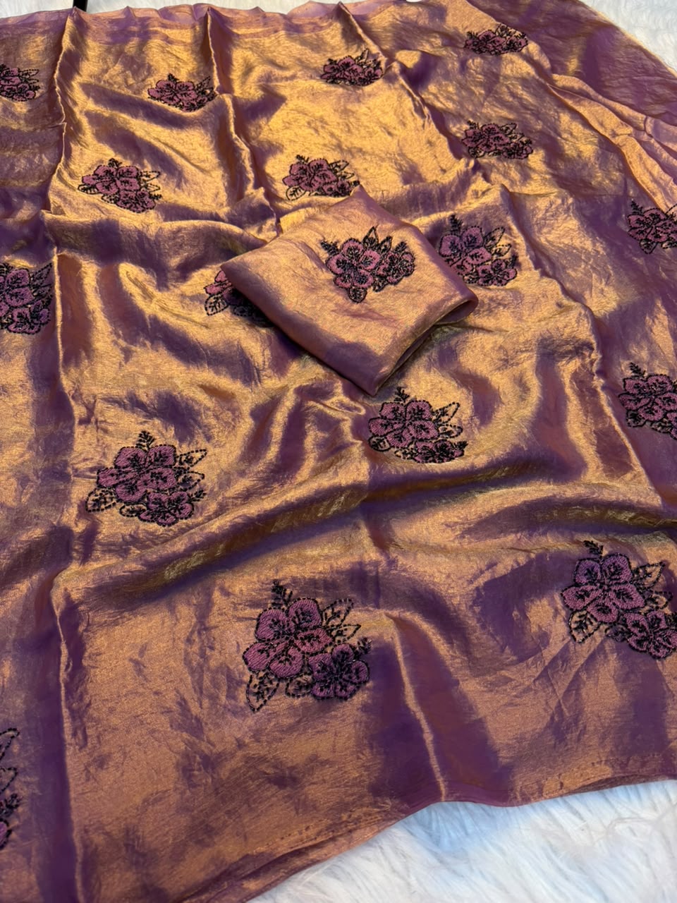 Graceful Party Wear Silk Embroidery n Thread Work Fancy Saree With Matching Blouse Piece
